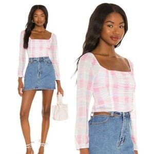 BCBGENERATION pastel pink and blue cropped long sleeve top